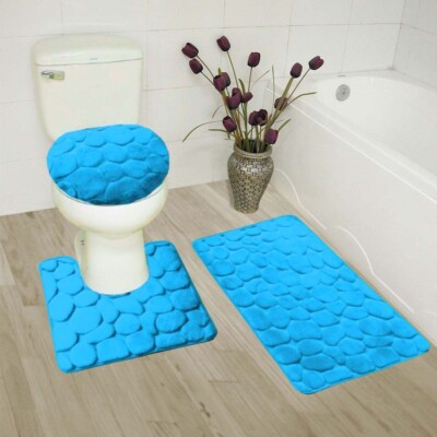 3Piece Set Velvet Memory Foam Bathroom Countour Mat Bath Rug Lid cover ROCK 