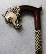 KOŃ Wspaniała ręcznie rzeźbiona drewniana sztuka ludowa Lipa 36" LASKA Laska Ukraina