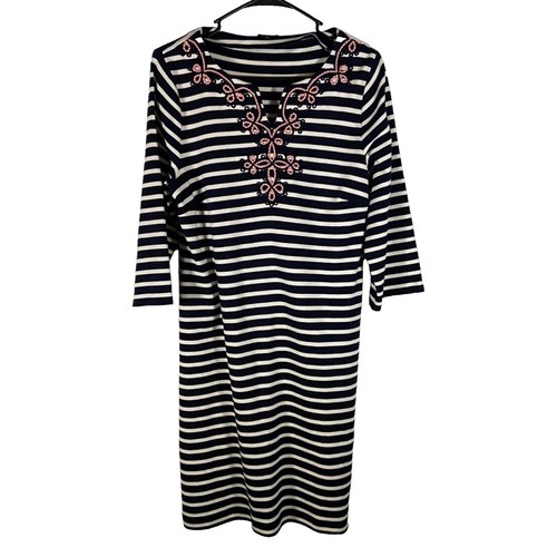 Talbots A-Line Dress Women's Small Burgundy Navy Stripes 3/4 Sleeve Cotton  | eBay