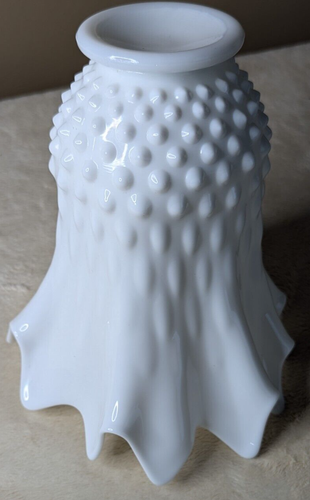 Vintage Fenton Milk Glass Hobnail Handkerchief Swung Vase 9 x 5.5 inches approx - Picture 6 of 8