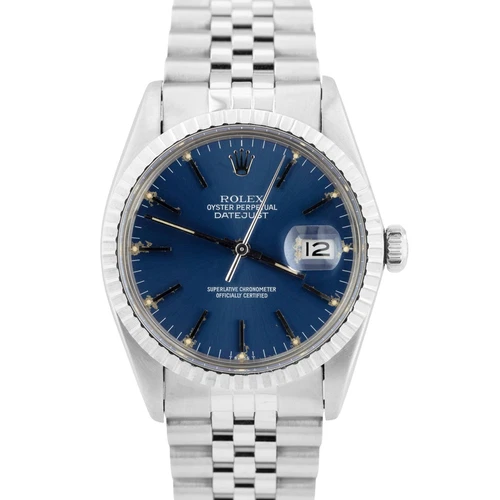 MINT Rolex DateJust 36mm Blue Steel Engine Turned Automatic Jubilee Watch 16030