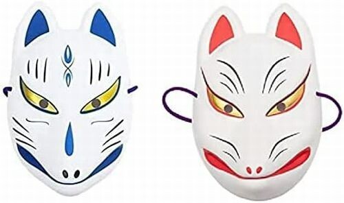 BABYMETAL white & Blue Kitune fox Mask ×2Set Omen Traditional Face cosplay Japan - Picture 1 of 4