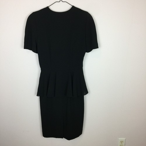Vintage 80's Liz Claiborne Peplum Dress Size 6 Womans Petite Black Short Sleeve - Picture 2 of 12