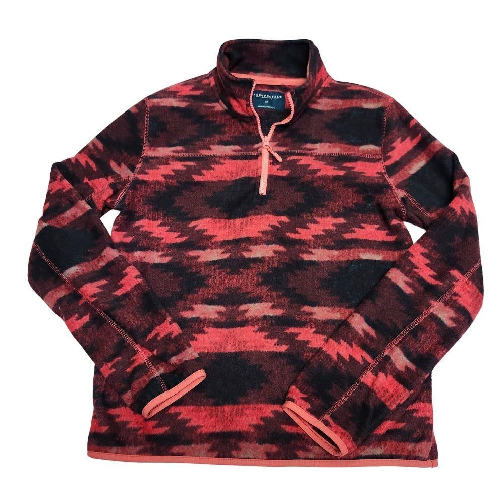 Aeropostale Aztec Print Coral Black Fleece Quarter Zip Pullover Size L/G