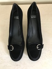 Stuart Weitzman Black Suede Pumps Heels Buckle Detail Slip On 10 M RARE EUC 