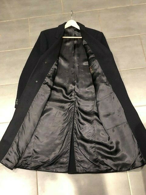 Single breasted navy blue cashmere mix 'crombie' overcoat 41-42