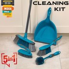 5 Piece Cleaning Set with Broom, Dustpan/Brush, Scrubbing & Dish Brush Cleaner