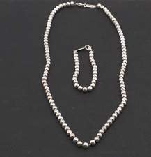 Signed Napier Silver Ball Necklace and Silver Ball Bracelet Set Vintage