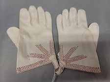 1920  s Vintage Silk Ivory Hand Stitched Gloves With Embroidery Small VGC