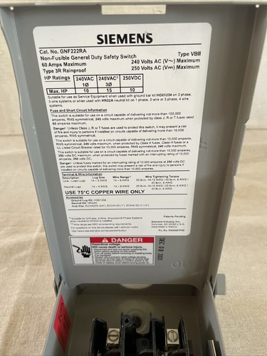 Siemens GNF222RA Nonfusible Single Throw Safety Switch, General Duty, 240V AC, - Bild 6 von 9