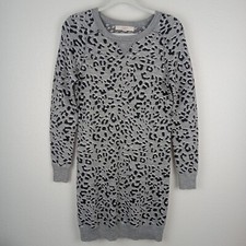 Loft Women's Size Small Tee-shirt Dress Knit Animal Print Gray Long Sleeve Wool