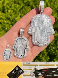 Authentic Real MOISSANITE 14k Rose Gold Plated Hamsa Hand Iced Real Pendant Passes Tester