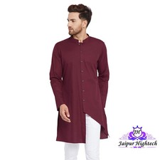 Traditional Maroon Cotton Kurta For Men Summer Wear Indian Ethnic Custom Outfits
