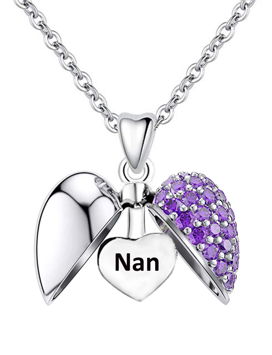 Sterling Silver Nan Purple Heart Pendant Necklace Gifts for