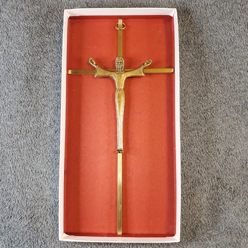 um 1960 Mid Century Jesus Kruzifix Wandbehang Bronze Kreuz christlich