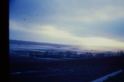 c1960's Ektachrome 35mm Slide Border Winter Rural Landscape Snow Fields Trees