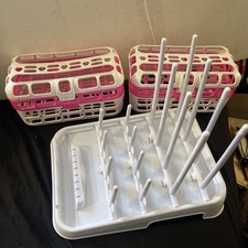 Munchkin High Capacity Bottle Drying Rack W/ 2 Dishwasher Baskets Pink Ex Shape