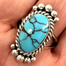 Navajo Natural  Egyptian Turquoise Ring Size 9 Sterling Signed M Spencer 8.1g