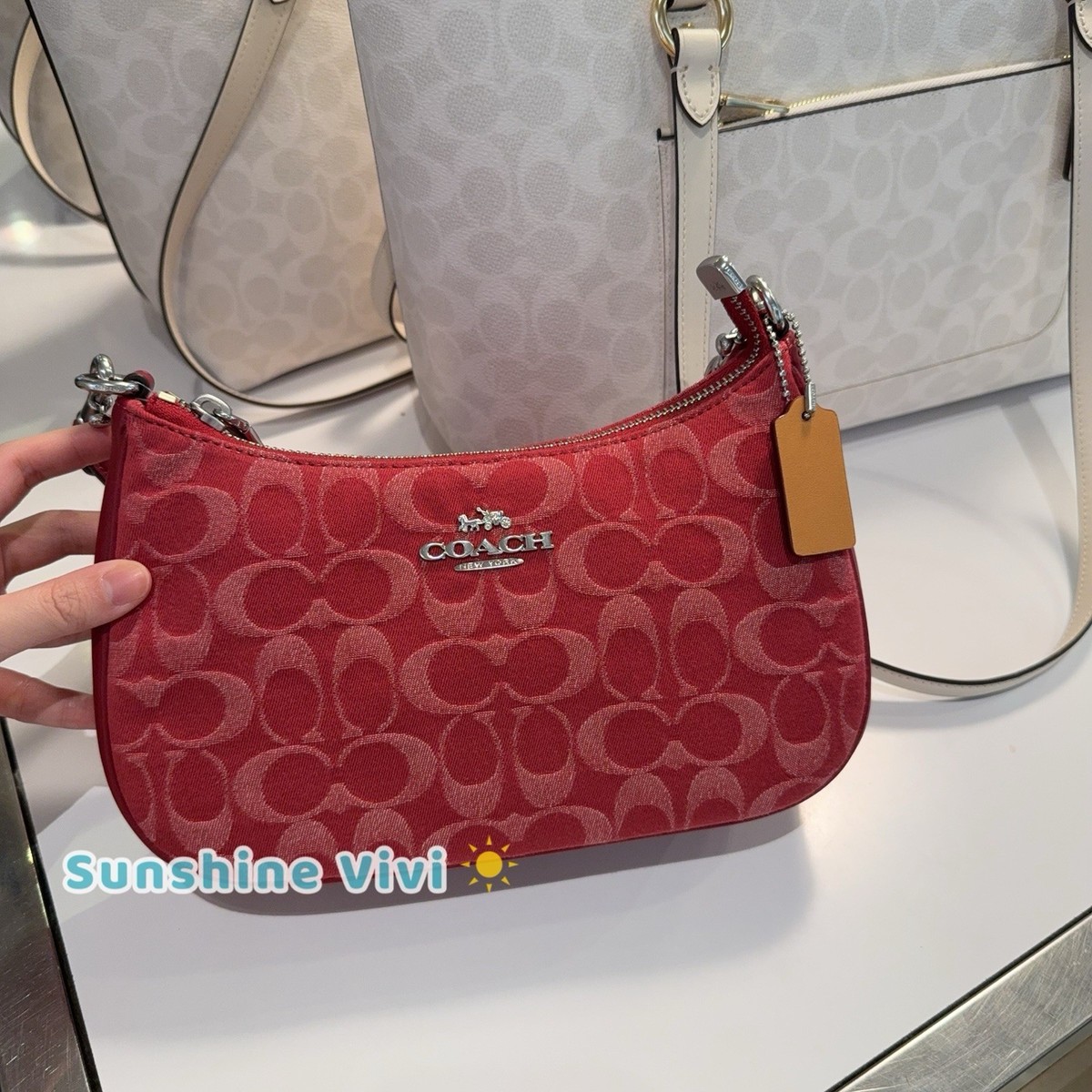 NWT Coach Teri Shoulder Bag In Signature Denim CDE43 Silver/True