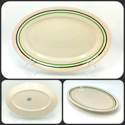1 Glo Tan Restaurant Ware Oval Serving Platter 12.75'' Black Green Stripes Carr