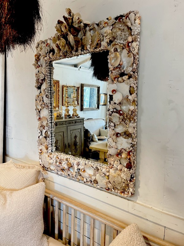 Custom “Old World” Shell Encrusted Mirror