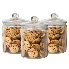 Pack of 3 1.9L Classic Glass Storage Jars with Airtight Plastic Seal Ideal for