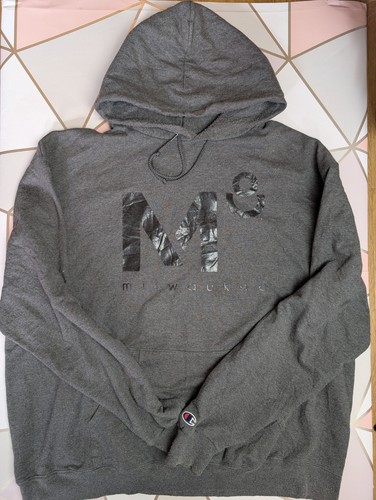 Vintage Champion Milwaukee Grey Hoodie Mens XXL Sweatshirt Y2K - Picture 1 of 6