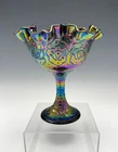 Fenton Amethyst Carnival Glass Footed Compote Candy Dish Persian Medallion