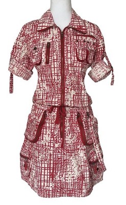 Better & Better Y2K Women s Utility Cargo Shirt Dress Red White Print Sz S M