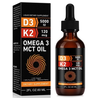 Daiasns Vitamin D3 5000 IU & K2 (MK-7) 120 mcg 60ml Drops with MCT Oil Omega