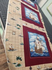 2 yrds UNCUT Brown Maroon Sailboat Ship Ocean Nautical 100 cotton fabric