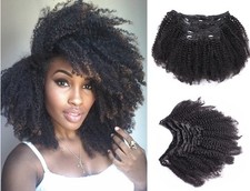 Afro Kinky Curly 4B 4C Clip In Hair Extensions Brazilian Remy Virgin Hair Nat...