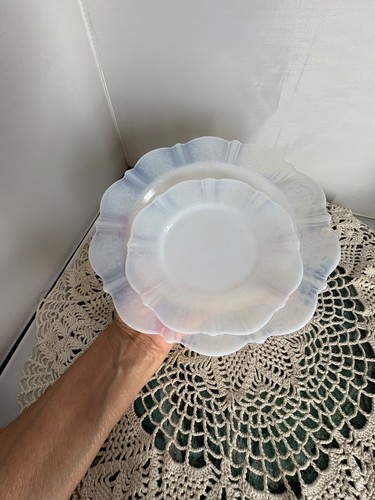 American Sweetheart Monax White Depression Glass Plate 2pc Macbeth Evans Co.