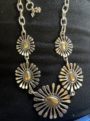 Lucky Brand Halskette wendbar silberfarben Blume zweifarbig Statement 18" E9 - Bild 3 von 7
