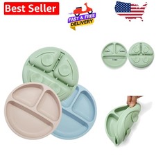 3-Pack Durable Silicone Toddler Plates: Non-Slip, Dishwasher Safe  Sleek Design