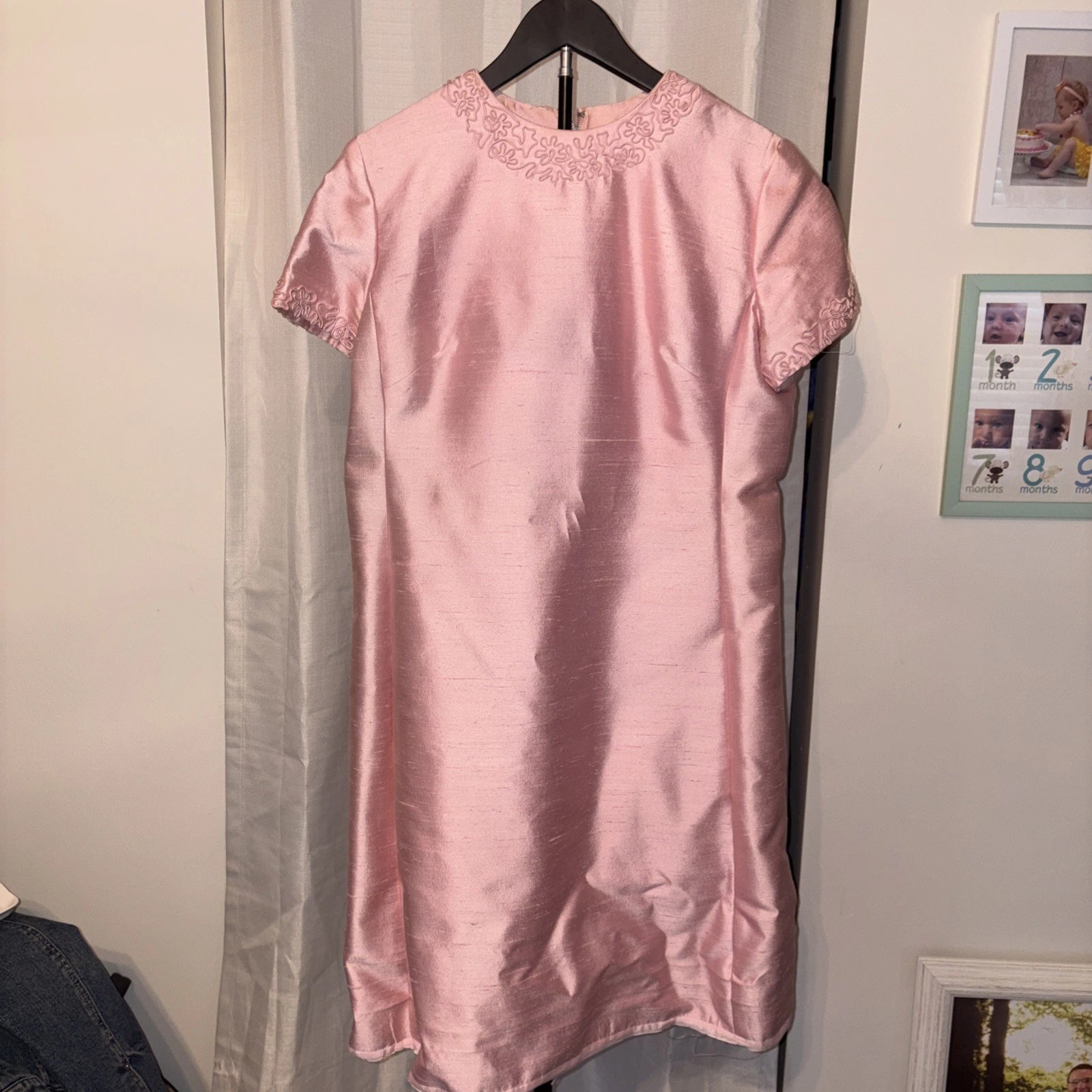 Vintage 1960s Pink Dress – beautiful Collar – Size M/L