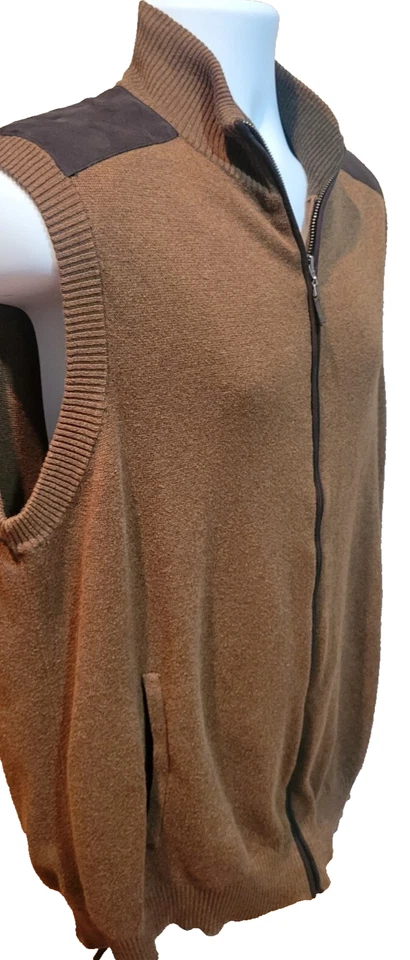 Chaleco Roundtree & York Para Hombres Grande Marrón Bolsillos con Cremallera Completa Sin Mangas Papá Preppy Foto 3 de 4