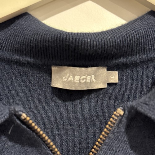 Jaeger Mens Navy Fine Knit Collared Full Zip Jacket Size Large 100% Wool - Picture 3 of 5