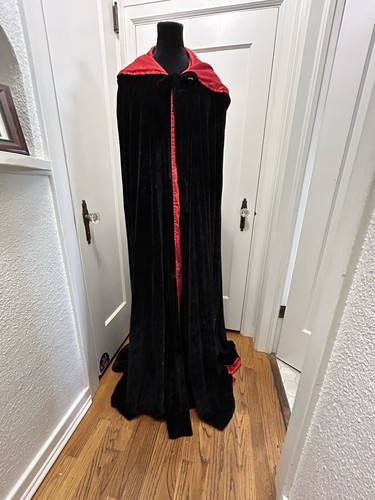 Black Hooded Cloak Full Long Velvet Cape Lined With Red Satin Costume