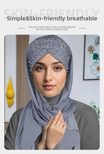 Mujeres musulmanas con cuentas hiyab bufanda envoltura cubierta para la cabeza pañuelo instantáneo chales estolas - Imagen 14 de 30