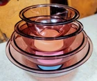 PYREX Cranberry 4 Mixing Nesting Bowls Set 322 323 325 326 4L 2.5L 1.5L 1L Glass