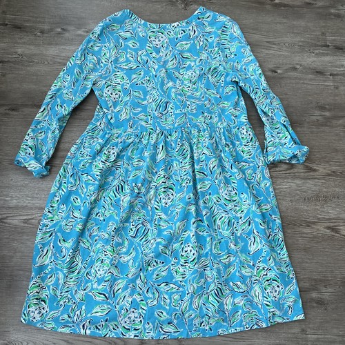 Lilly Pulitzer Loran Dress Womens Large Turquoise Oasis Quarter Sleeve V Neck - Bild 11 von 14