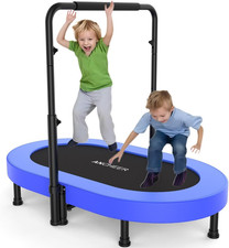 56" Double Mini Trampoline for Kids, Mini Rebounder with 5-Level Adjustable Hand