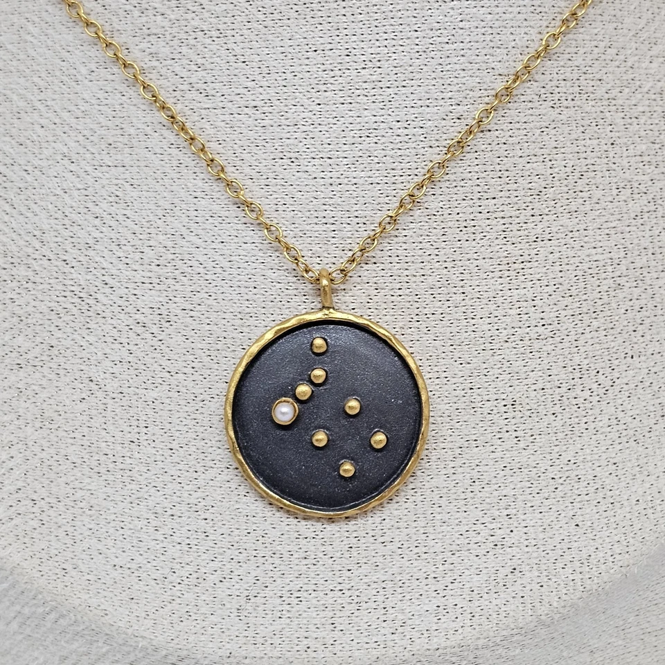 Collar Colgante Satya Zodiaco Horóscopo Géminis Signo Perla Gema Chapado en Oro 18K Foto 2 de 4