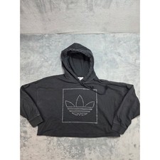 Adidas Originals Rhinestone Trefoil Cropped Hoodie Black Womens Medium M Boxy