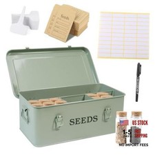 Seed Storage Organizer, 4 Compartment Metal Seed Saving Box with Lid Green Lock
