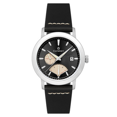 Cortebert Rodez Retrograde Dual Time Black / Genuine Leather | Black Dial Wristw