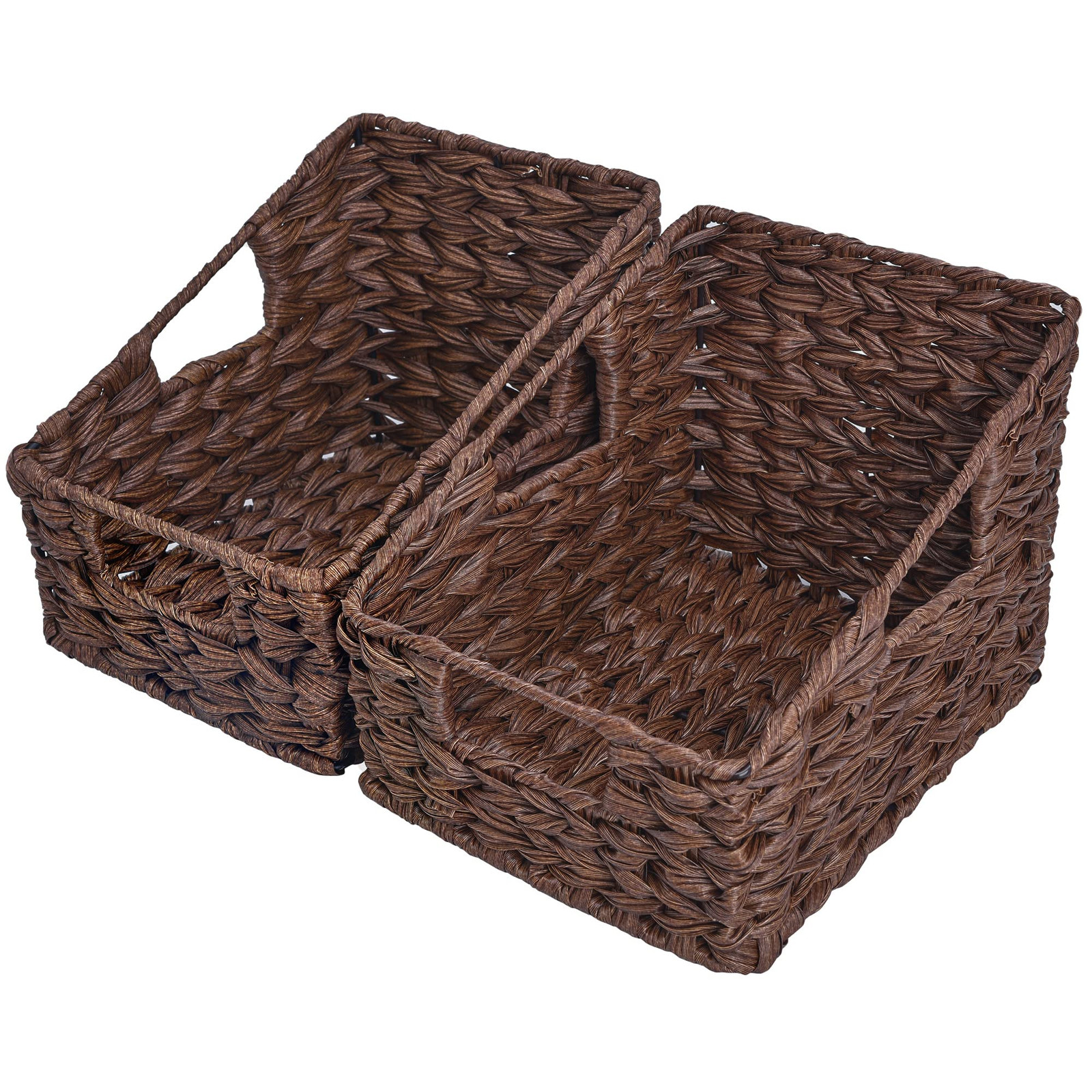 Wicker Storage Baskets, Waterproof Wicker Basket with Handles, Trapezoid Wove...
