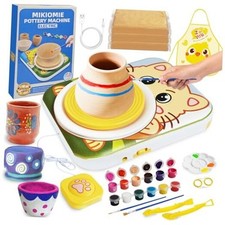 Kids Pottery Wheel Kit with Foot Pedal, USB Power, 3 Clay Packs, Apron, Tools, 