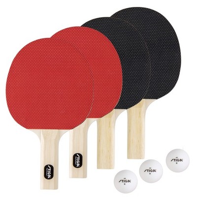 STIGA Classic 24 Player Ping Pong Paddle Sets, Red and Black, Three 1Star ITT...